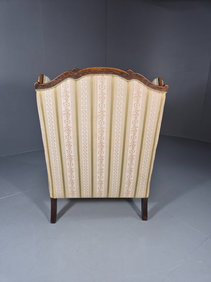 Antique Scandinavian Lounge Chair Regency Stripe Upholstery 1900s EB10765 VCAR15