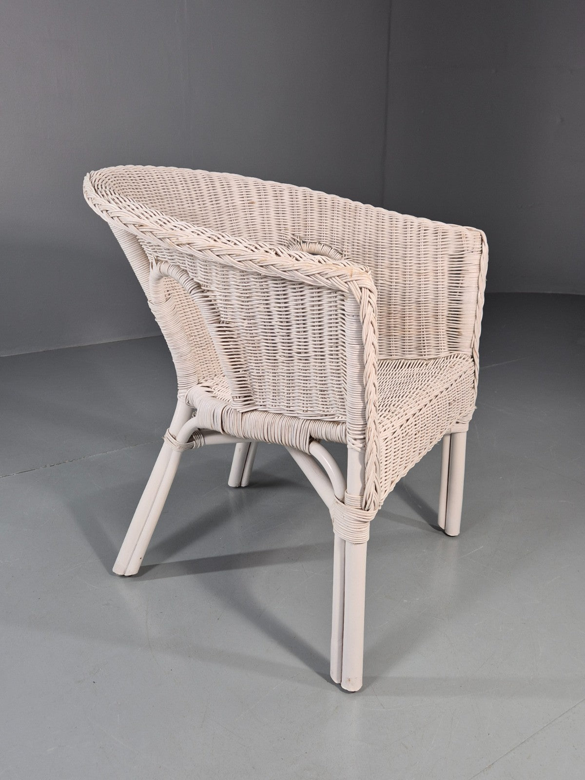 Vintage Rattan Lounge Chair White Painted 1970s Retro EB11219 VBER6