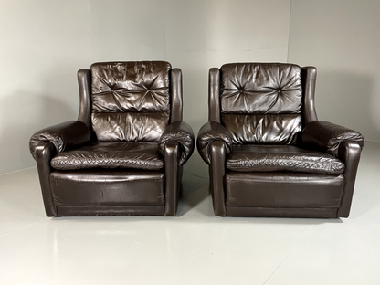 2 Danish Style Lounge Chairs Wingback Leather Vintage 1970s Retro EB5688 MNOR3