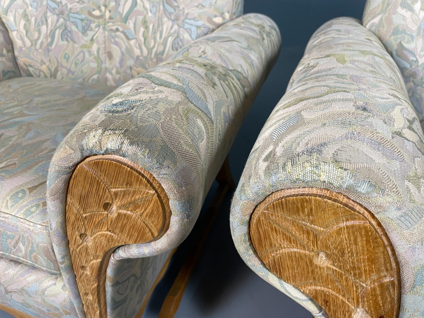 2 Danish Lounge Chairs Kjaernulf Oak Floral Cotton Vintage Retro EB6749 MNOR5