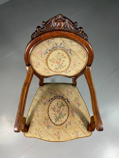 Vintage Danish Fauteuil Chair Mahogany Floral Tapestry Antique EB6453 VCLO - UKDK FURNITURE