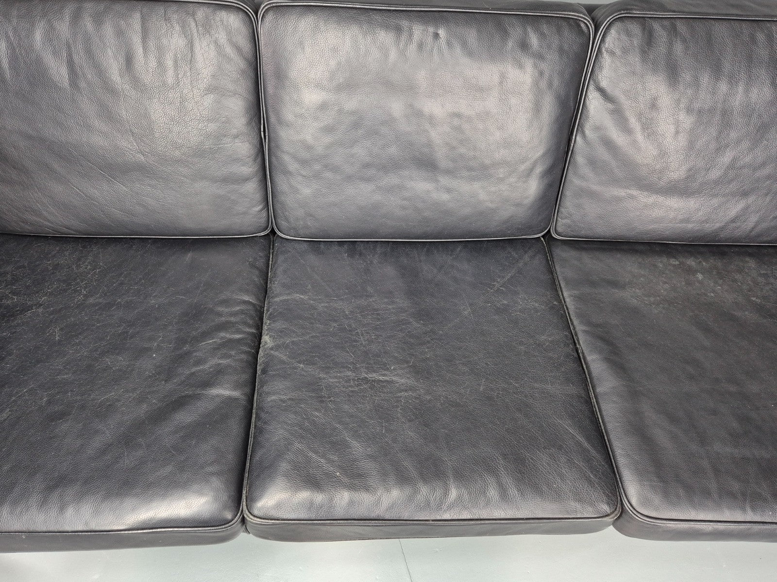 Vintage 3 Seat Sofa Danish Black Leather Mid Century Retro 1980s EB10476 M3SS5