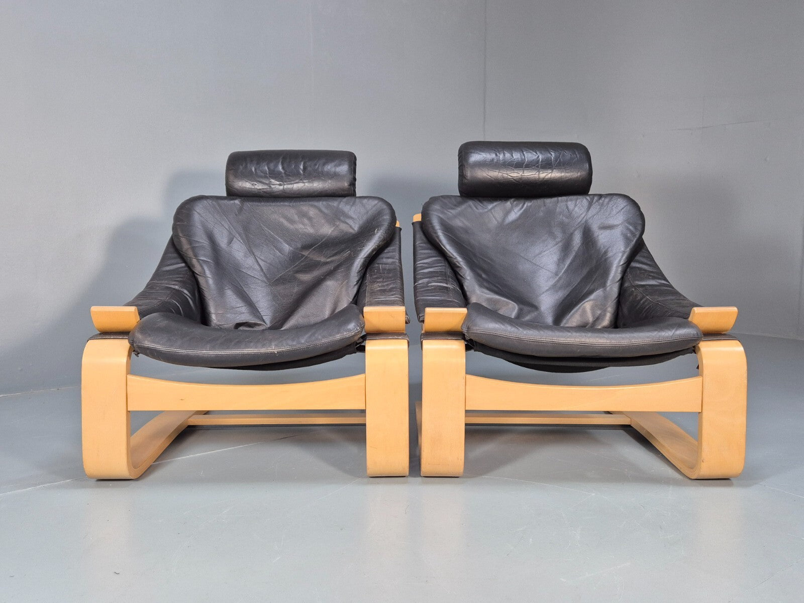 2 Kroken Leather Lounge Chairs, Ake Fribyter Design 1970s Retro MCM EB9295 MNOR - UKDK FURNITURE