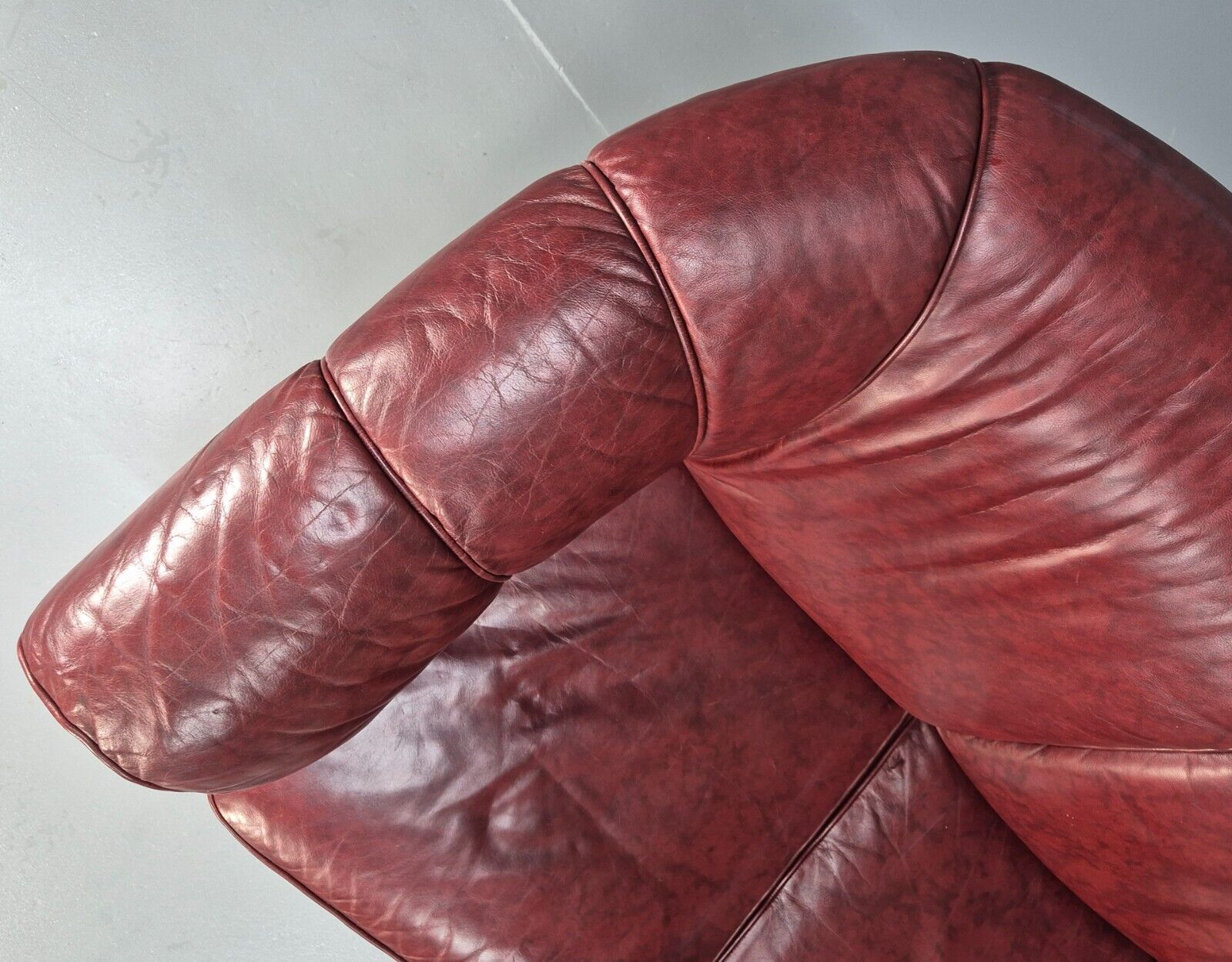 Vintage Danish 2 Seat Sofa Red Leather Wood Trim 1990s Retro EB8567 M2SS - UKDK FURNITURE