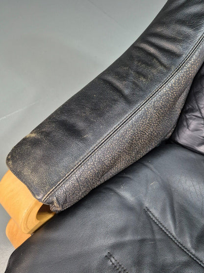 Vintage Danish Lounge Chair Black Leather Bentwood Skippers Retro EB7591 MBEN - UKDK FURNITURE