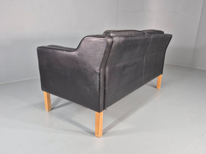 Vintage 2 Seat Sofa Danish Black Leather Mogensen Style Retro 1980s EB10464 M2SS16