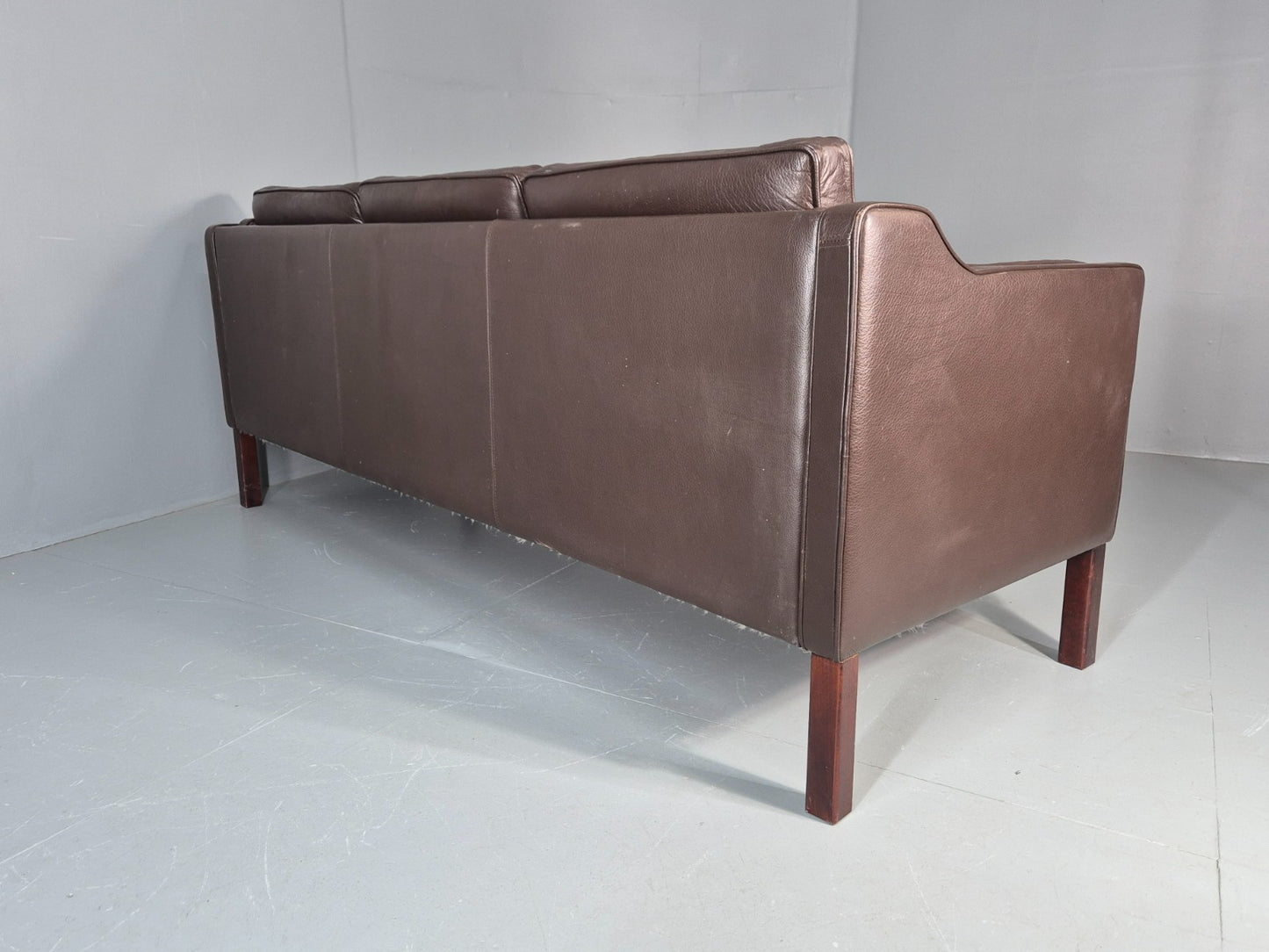 Vintage 2 Seater Settee 1970s Danish Brown Leather Mogensen Style EB11641 M3SS15