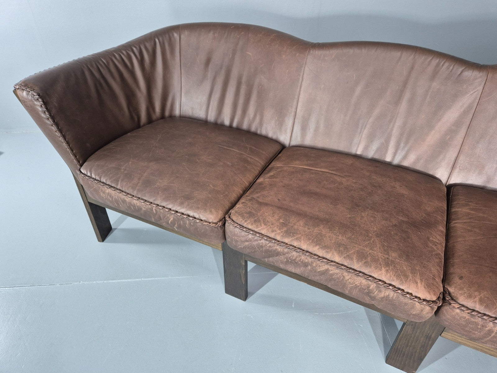 3 Seater Vintage Sofa Danish Mid Century Brown Leather 1970s Retro EB11370 M3SS6