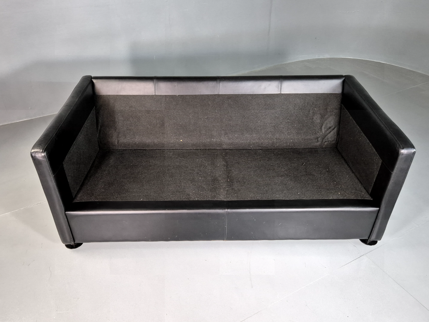 Vintage Danish 2 Seat Sofa Black Leather 1980s Retro MCM EB7162 M2SS - UKDK FURNITURE