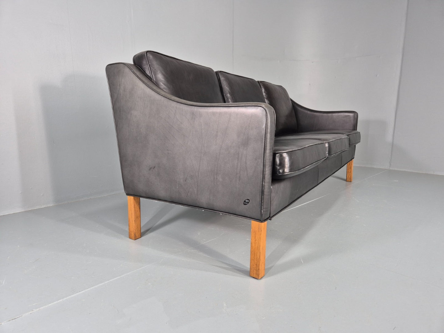 Vintage 3 Seat Sofa Black Leather Danish Hurup Mid Century Retro EB10475 M3SS14