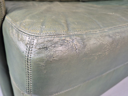 Vintage Green Leather Sofa 1970s Harrods Retro MCM EB9475 M3SS - UKDK FURNITURE