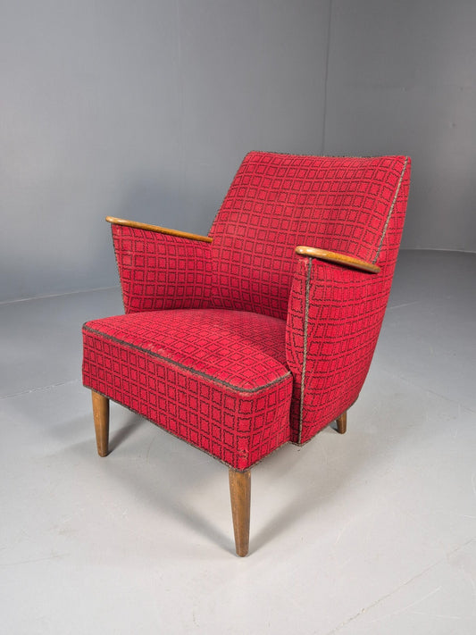 Vintage Danish 1950s Tub Chair Teak Arms Original Cloth Retro MCM EB9624 MNOR - UKDK FURNITURE