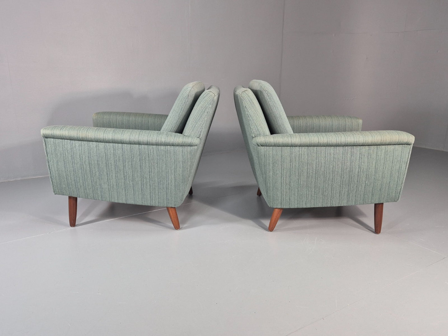 2 Mid Century Lounge Chairs 1960s Denmark Blue Wool Retro EB11403 MNOR12
