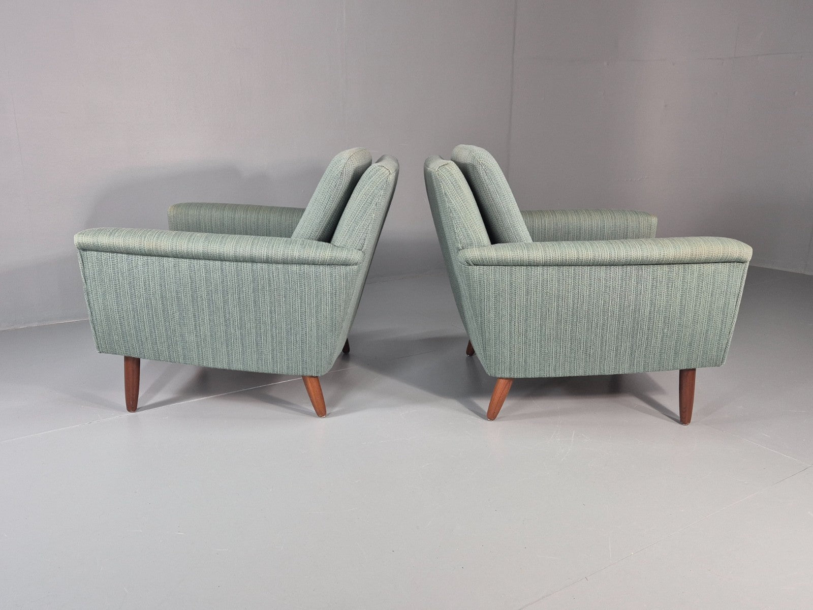 2 Mid Century Lounge Chairs 1960s Denmark Blue Wool Retro EB11403 MNOR12