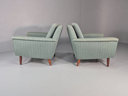 2 Mid Century Lounge Chairs 1960s Denmark Blue Wool Retro EB11403 MNOR12