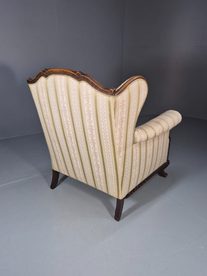 Antique Scandinavian Lounge Chair Regency Stripe Upholstery 1900s EB10765 VCAR13