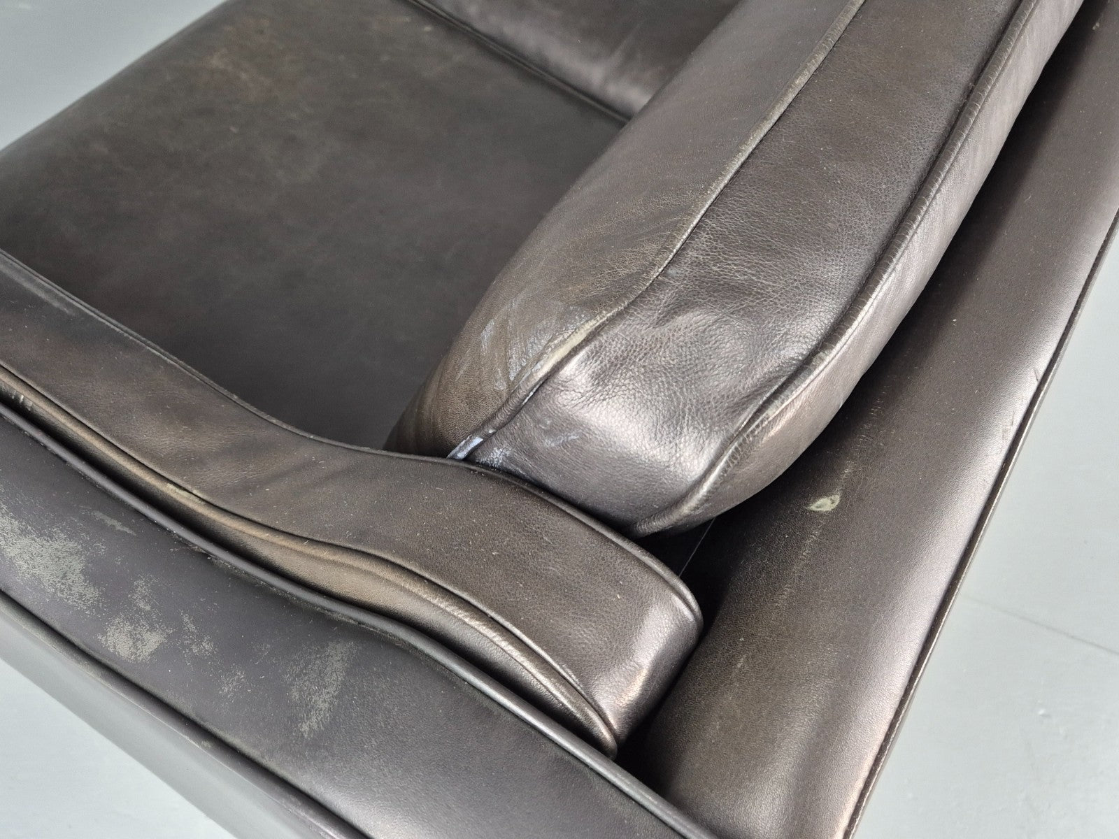Vintage 3 Seat Sofa Danish Hurup Black Leather Retro MCM 1980s EB10472 M3SS22