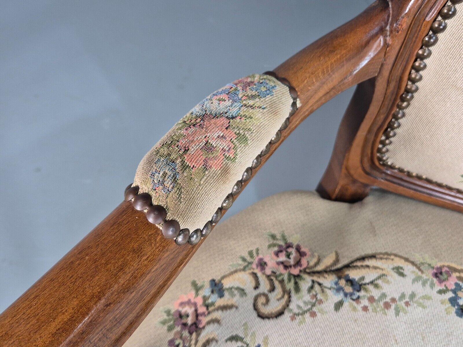 Vintage Danish 2 Seat Open Arm Sofa French Regency Style Embroidery EB8074 V2SS - UKDK FURNITURE