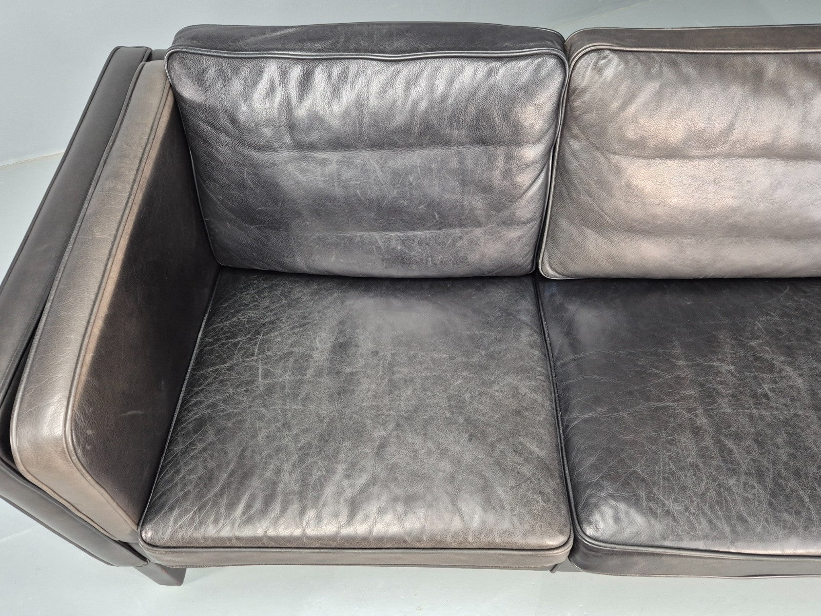 Vintage Danish 3 Seater Black Leather Sofa 1970s Retro Mid Century EB11923 M3SS4
