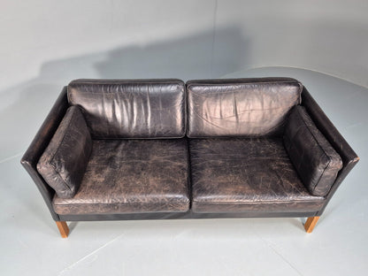 Mid Century Two Seater Sofa Black Leather Vintage Danish 1980s MCM  EB10713 M2SS5