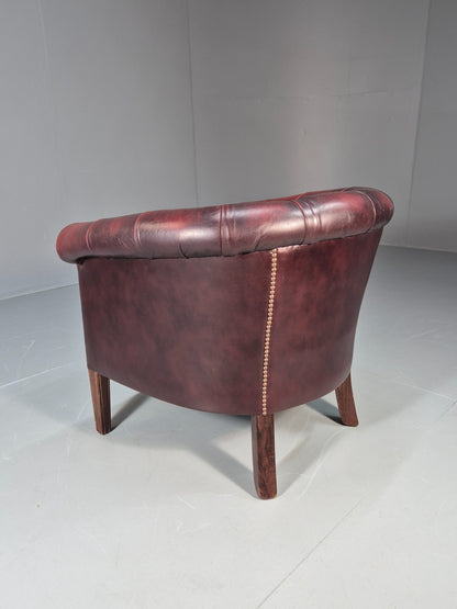 Leather Club Chair Danish Vintage Oxblood Buttoned 1980s Repro EB10756 VLEA14