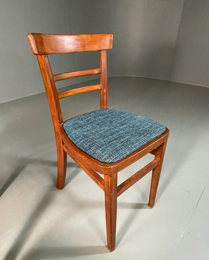 2 Kitchen Chairs Beech Frame Blue Chenille Upholstery 1960s Retro EB6326 MDIN13