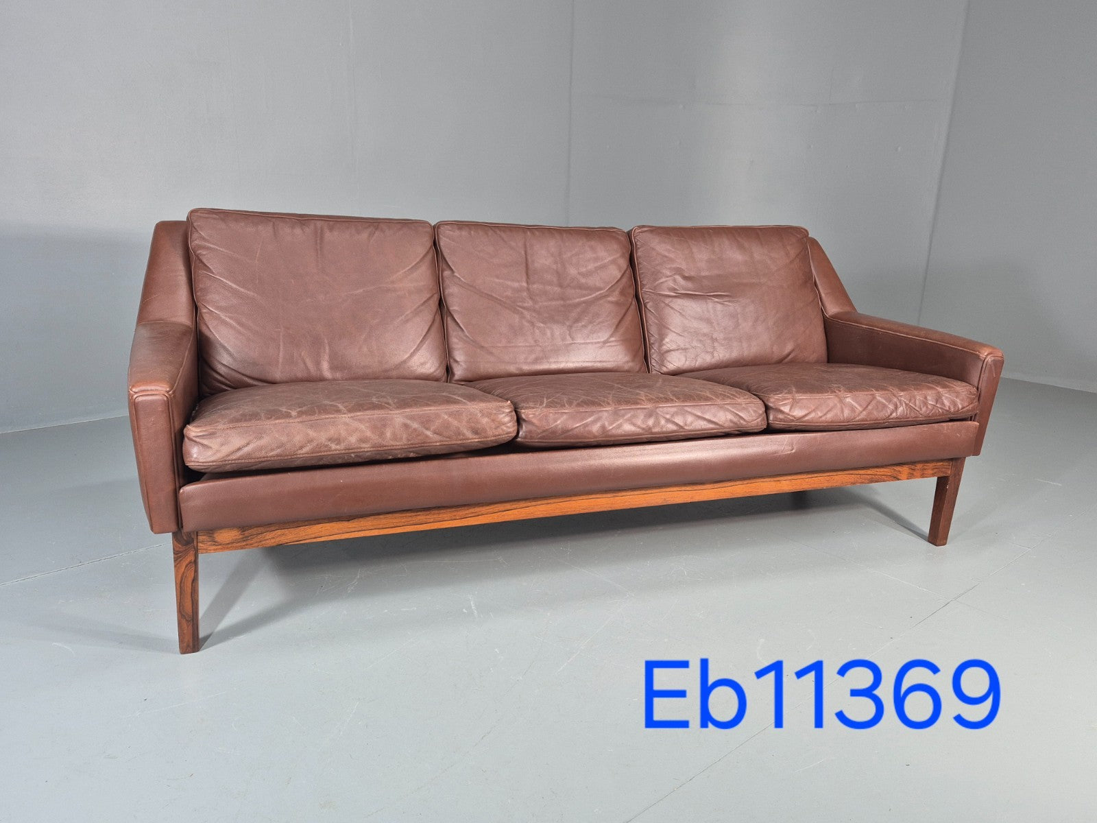Mid Century Leather 3 Seat Sofa Brown Leather 1960s Retro  EB11367 M3SS0