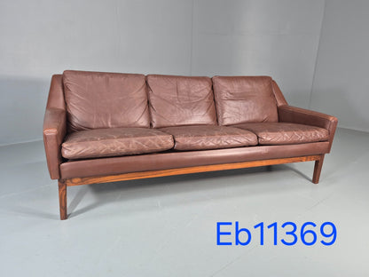 Mid Century Leather 3 Seat Sofa Brown Leather 1960s Retro  EB11367 M3SS0