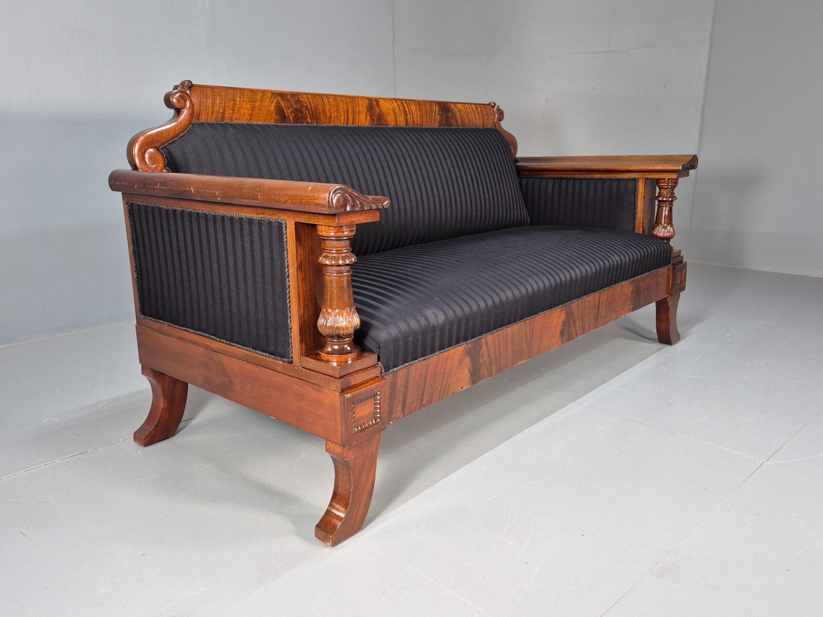Vintage Scandinavian Biedermeier Mahogany Sofa Charcoal Antique EB9548 V3SS - UKDK FURNITURE