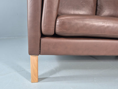 Vintage 2 Seater Settee Brown Leather Danish 1980s Retro Hurup EB11630 M2SS5