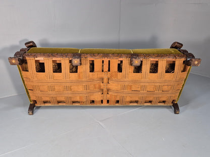 Vintage Danish Baroque Style 3 Seat Settee Green Velour Antique 1920 EB9653 V3SS - UKDK FURNITURE