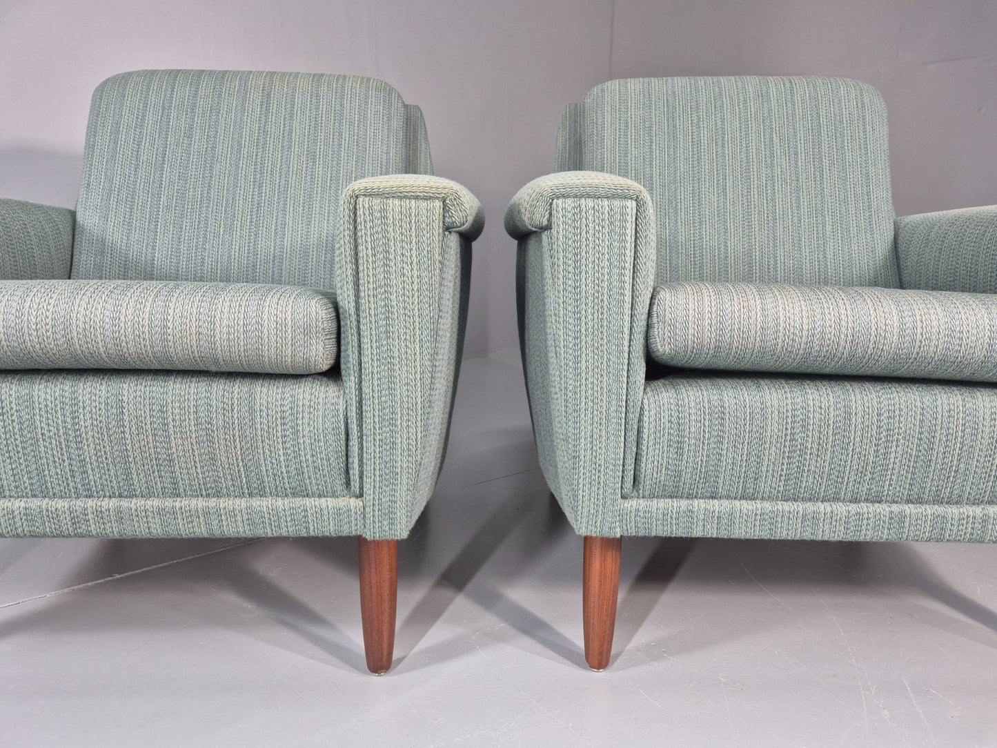 2 Mid Century Lounge Chairs 1960s Denmark Blue Wool Retro EB11403 MNOR5
