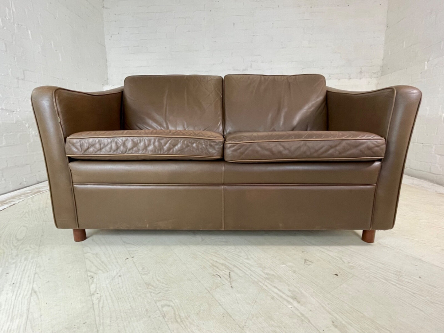 Leather Two Seat Sofa Vintage Danish 1970s Retro Thams Style EB4087 M2SS2