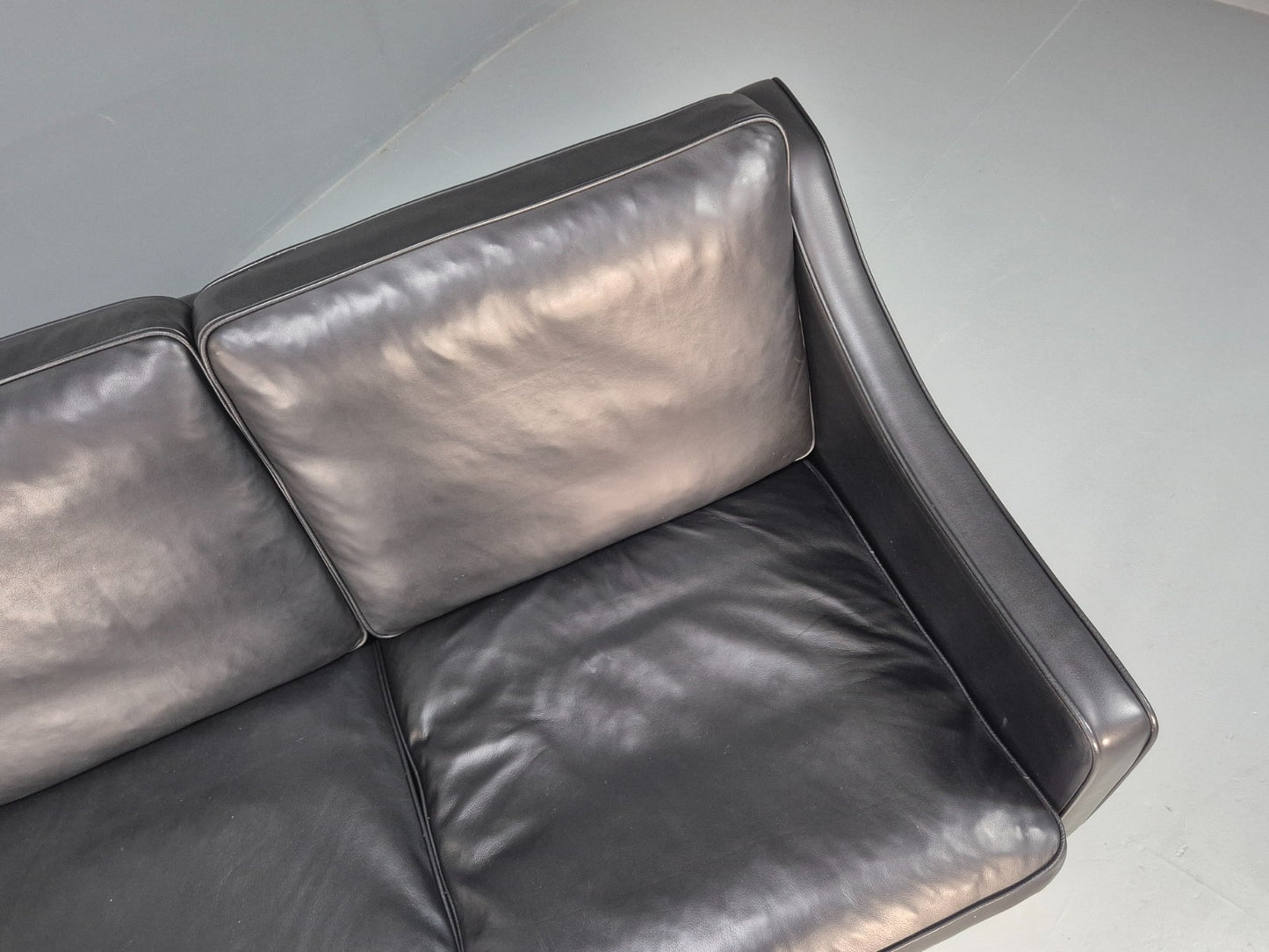 Vintage Hurup Danish 3 Seat Black Leather Sofa Mogensen 1980s Retro EB9966 M3SS5