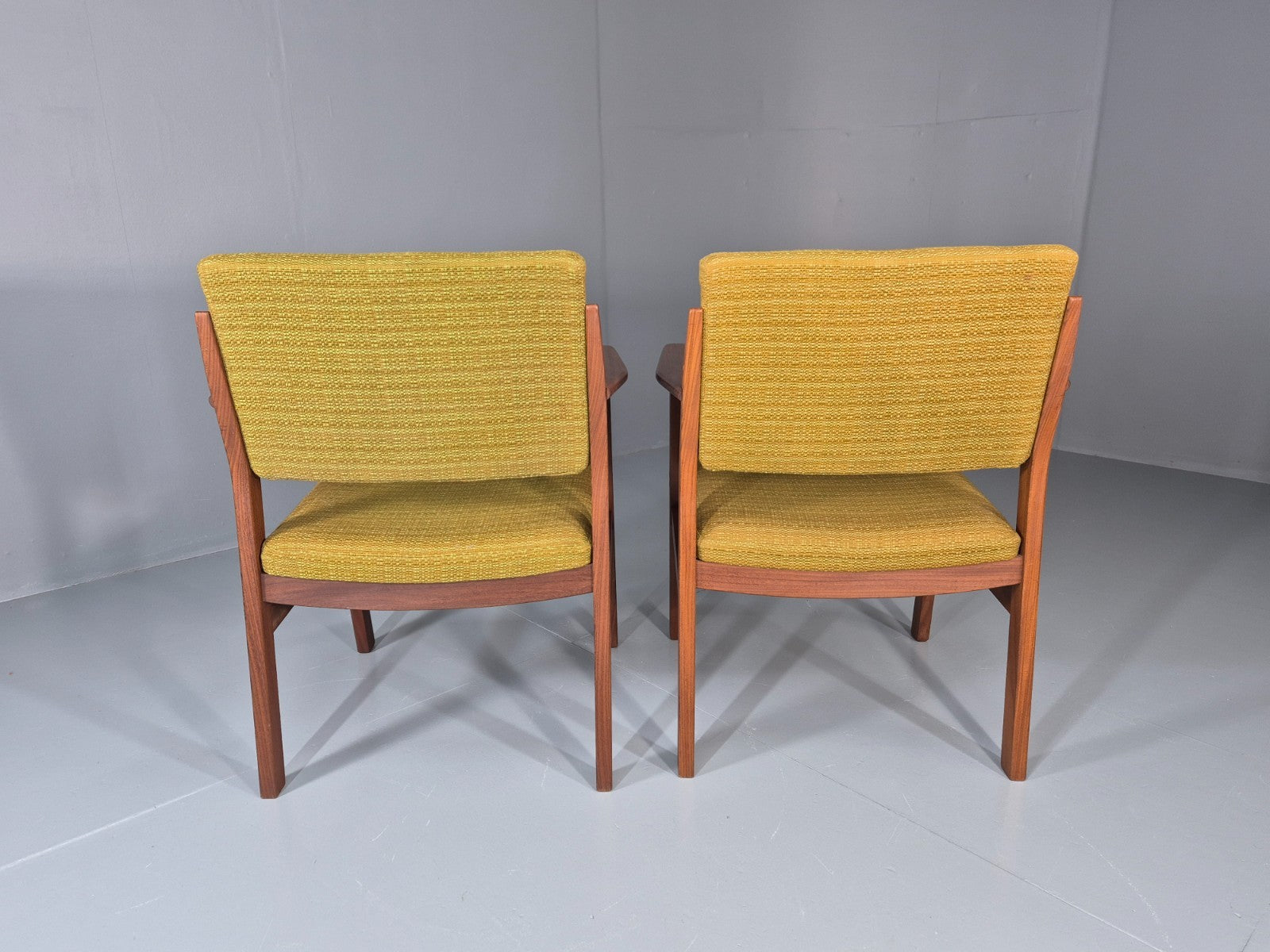 2 Danish Desk Chairs Teak Framed Original Wool Upholstery 1960s MCM EB11335 MDIN8