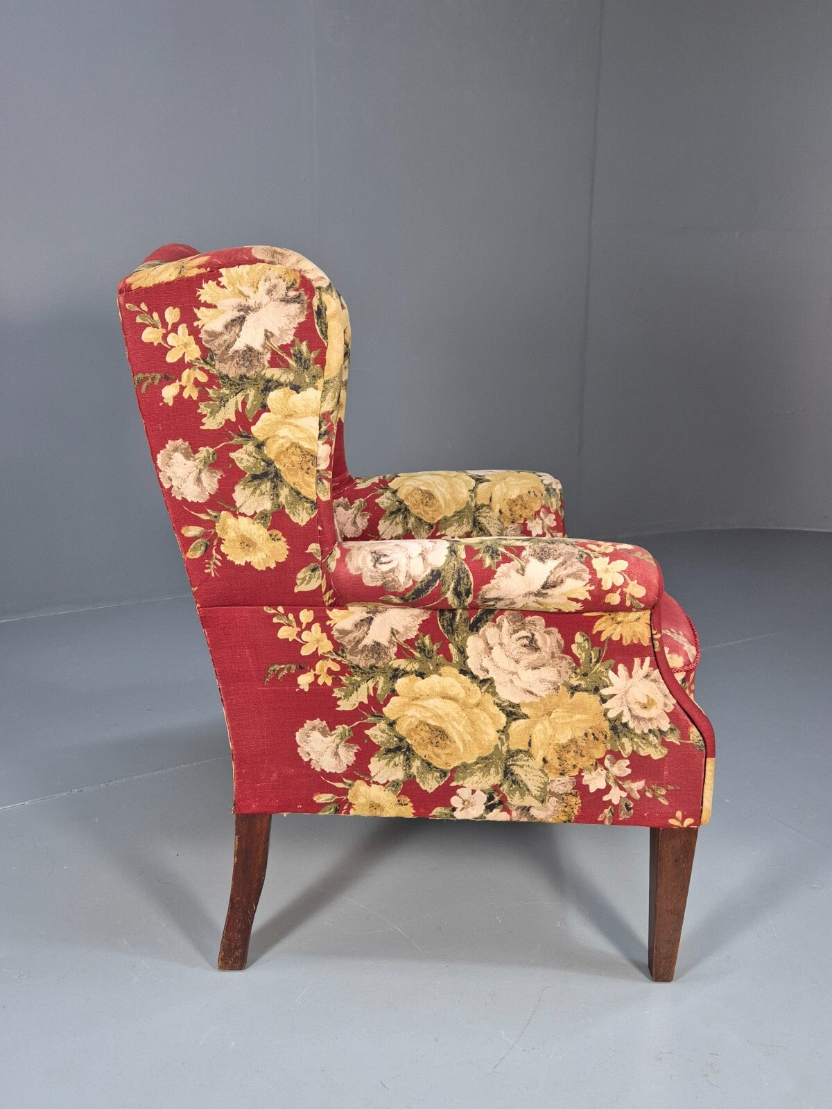 Vintage Danish Lounge Chair Wingback Floral Cotton Print 1950s Retro EB9540 MNOR - UKDK FURNITURE