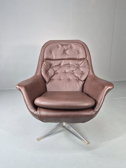 Retro Swivel Bucket Chair 1970s Denmark Brown Vinyl Mid Century EB11415 MSWI1