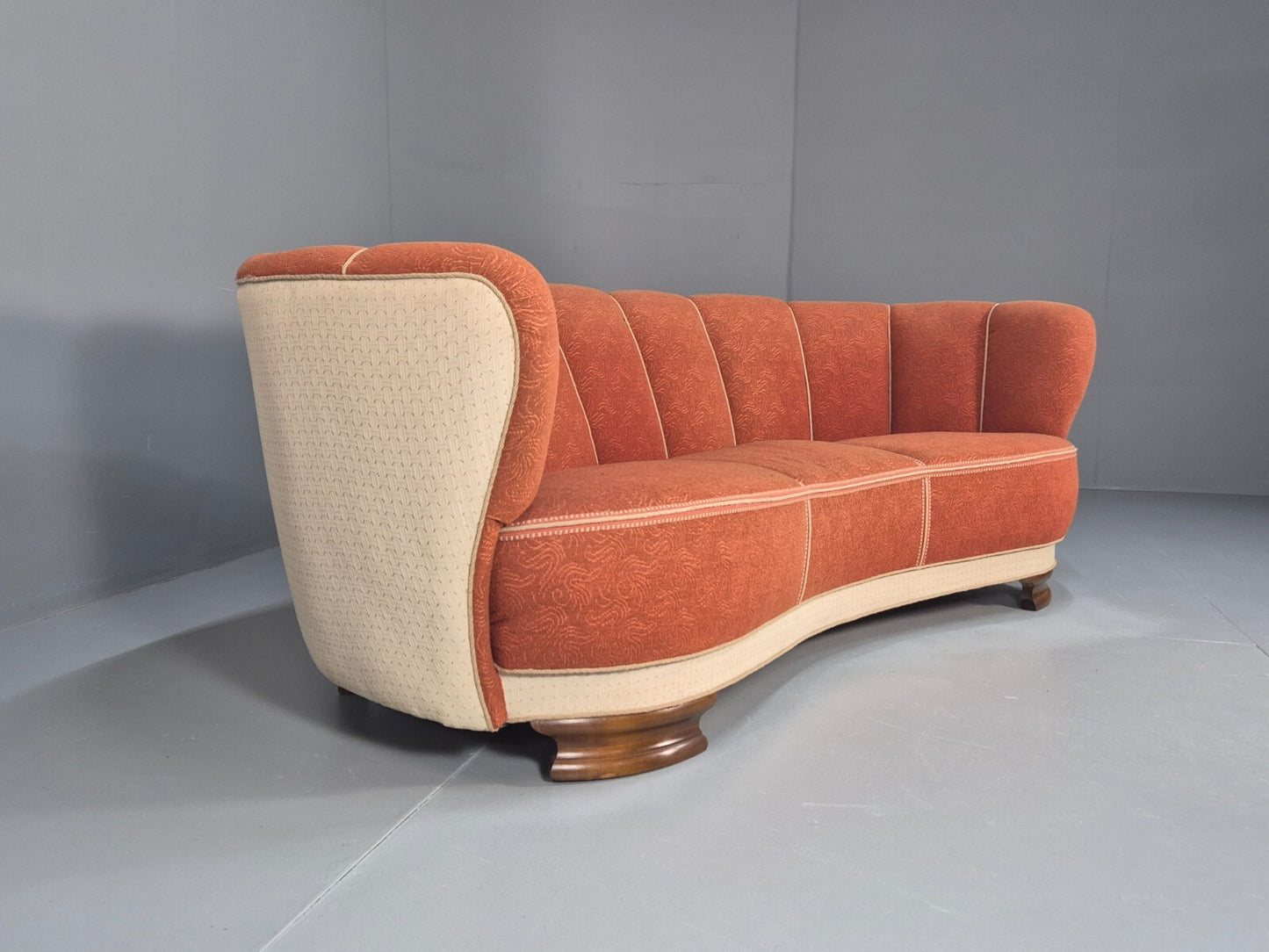 Vintage Danish Art Deco Banana Sofa Peach and Cream 1930s Retro EB9745 V3SS - UKDK FURNITURE