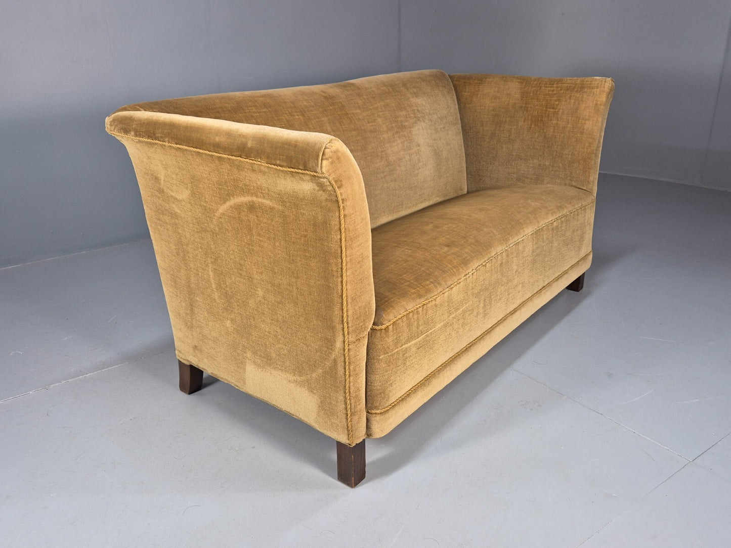 Vintage Gold Art Deco 2 Seat Sofa Danish 1930s High Sided Boxy Style EB9615 V2SS - UKDK FURNITURE