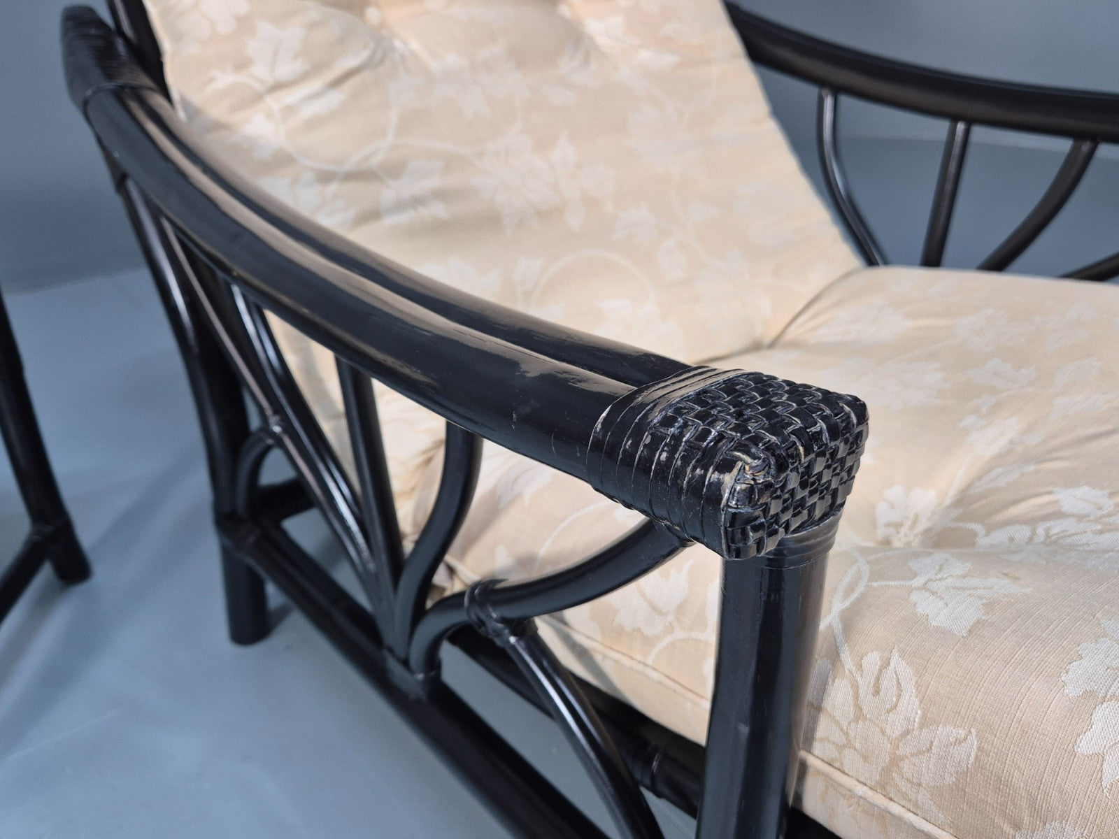 Vintage Japanned Bamboo Lounge Chair and Footstool 1980s Retro EB10718 VBER12