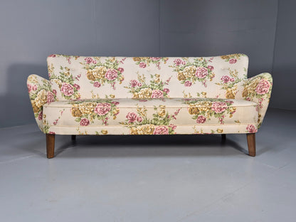 Vintage 3 Seater Sofa Floral Fabric 1950s Mid Century Danish Design EB9542 V3SS - UKDK FURNITURE