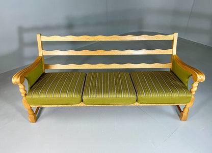 3 Seat Sofa Vintage Danish Kjaernulf Style Oak and Green Wool Retro EB6479 M3SS8