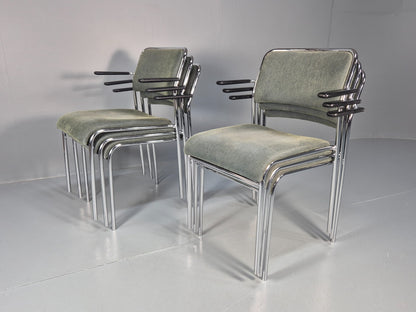 6 1980s Retro Stacking Chairs Chrome Frame Swedish Design Retro MCM EB10606 MSTA16
