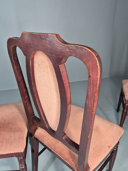 4 1970s Dining Chairs Pink Velour Stylised Regency Style Retro EB11962 VDIN12