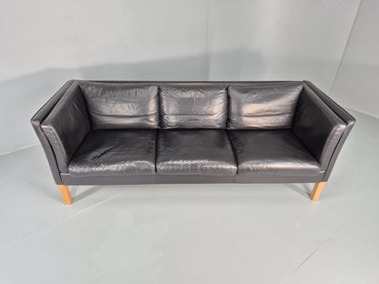 Vintage 3 Seat Sofa Danish Black Leather Mid Century Retro 1980s  EB10471 M3SS4