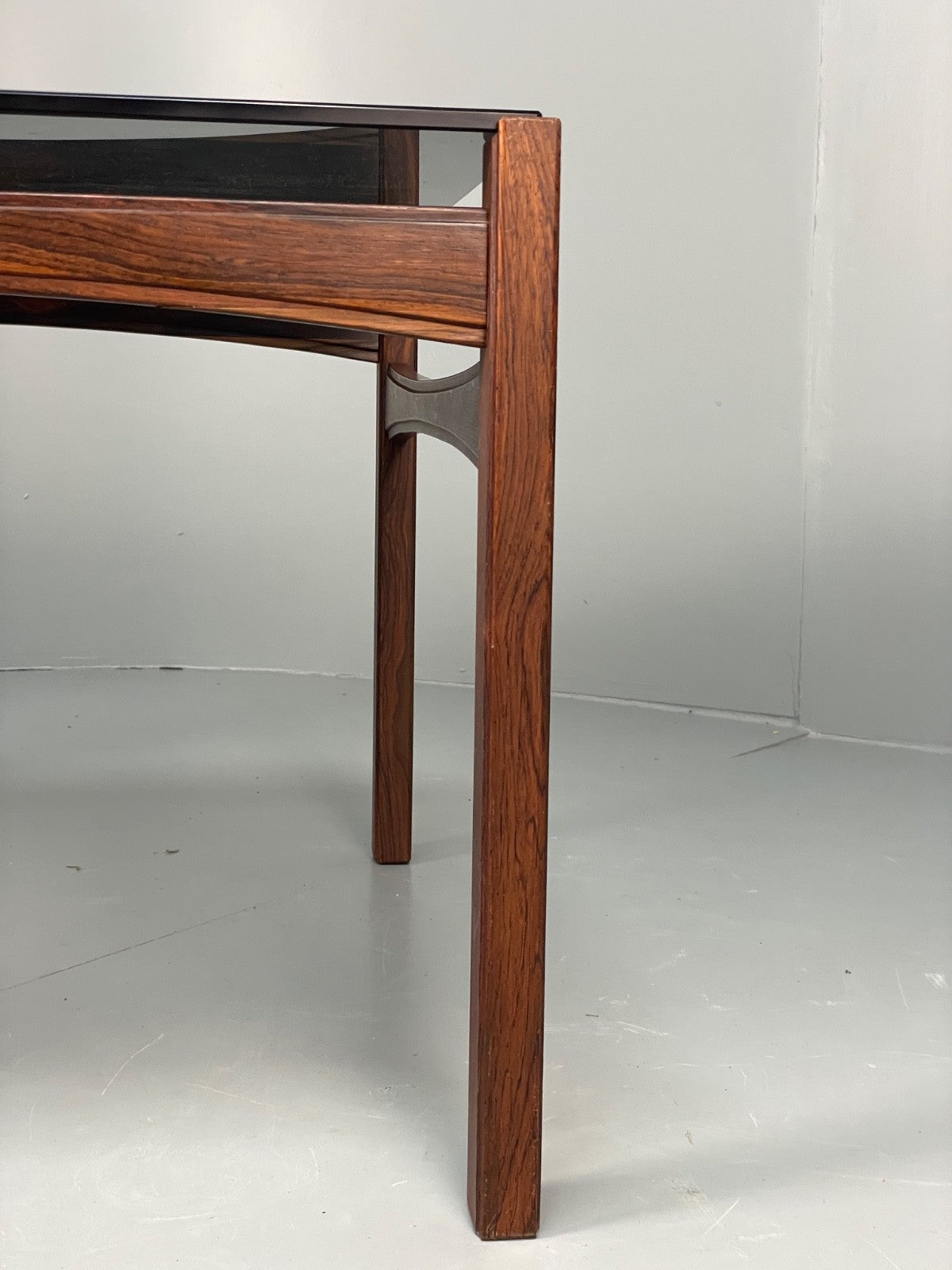 Vintage 1960s Coffee Table Smoked Glass Wood Swedish Mid Century EB11195 MWOO4