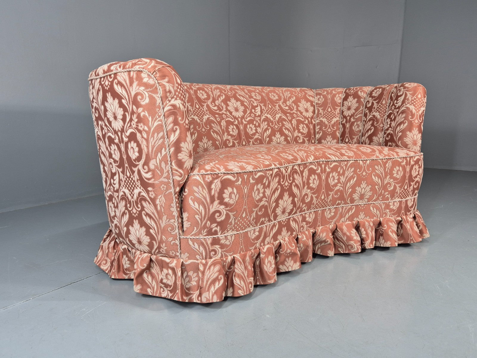 Vintage Danish Banana Sofa 1930s Art Deco Floral Pink Upholstery EB11410 V2SS1