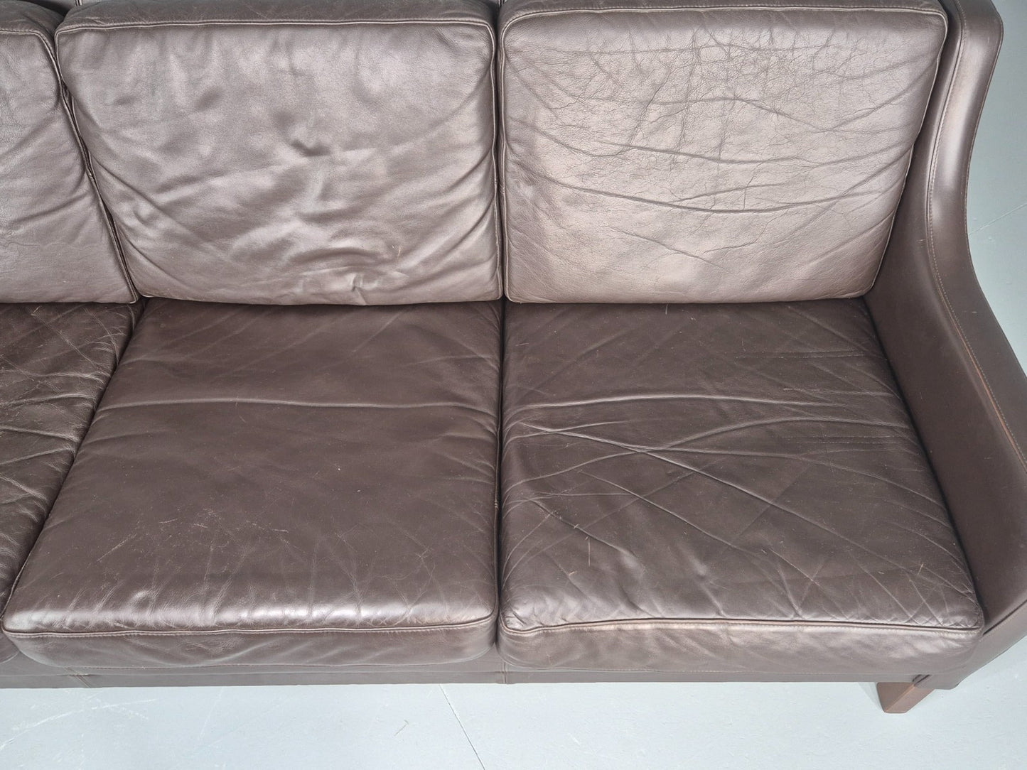 Vintage 3 Seat Sofa Brown Leather Danish Mid Century 1970s Retro  EB10537 M3SS8
