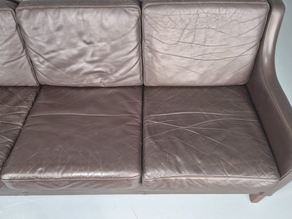 Vintage 3 Seat Sofa Brown Leather Danish Mid Century 1970s Retro  EB10537 M3SS8