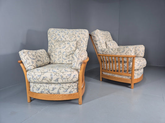 2 Ercol Renaissance Lounge Chairs Vintage Ivory Floral Upholstery EB10972 MNOR0